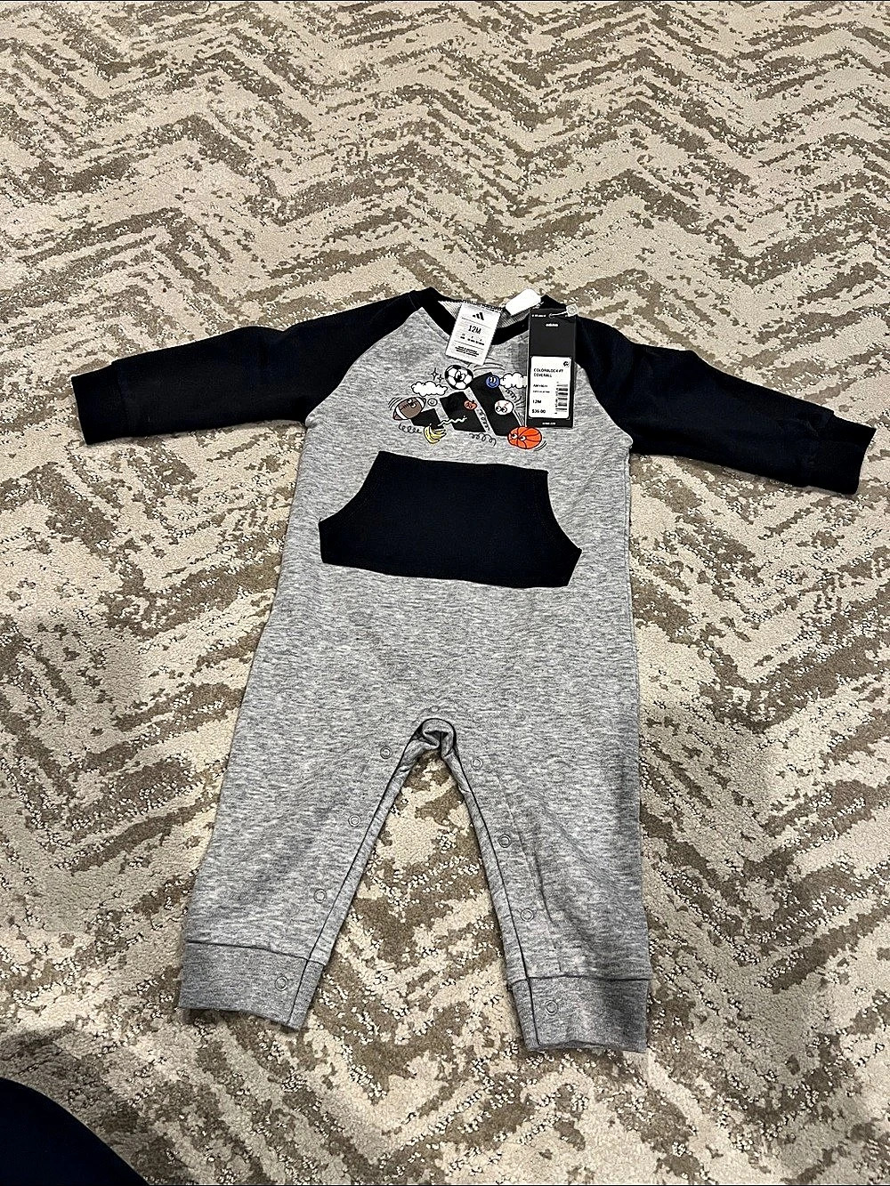 adidas Colorblock FT Coverall Gray & Black Baby 12M